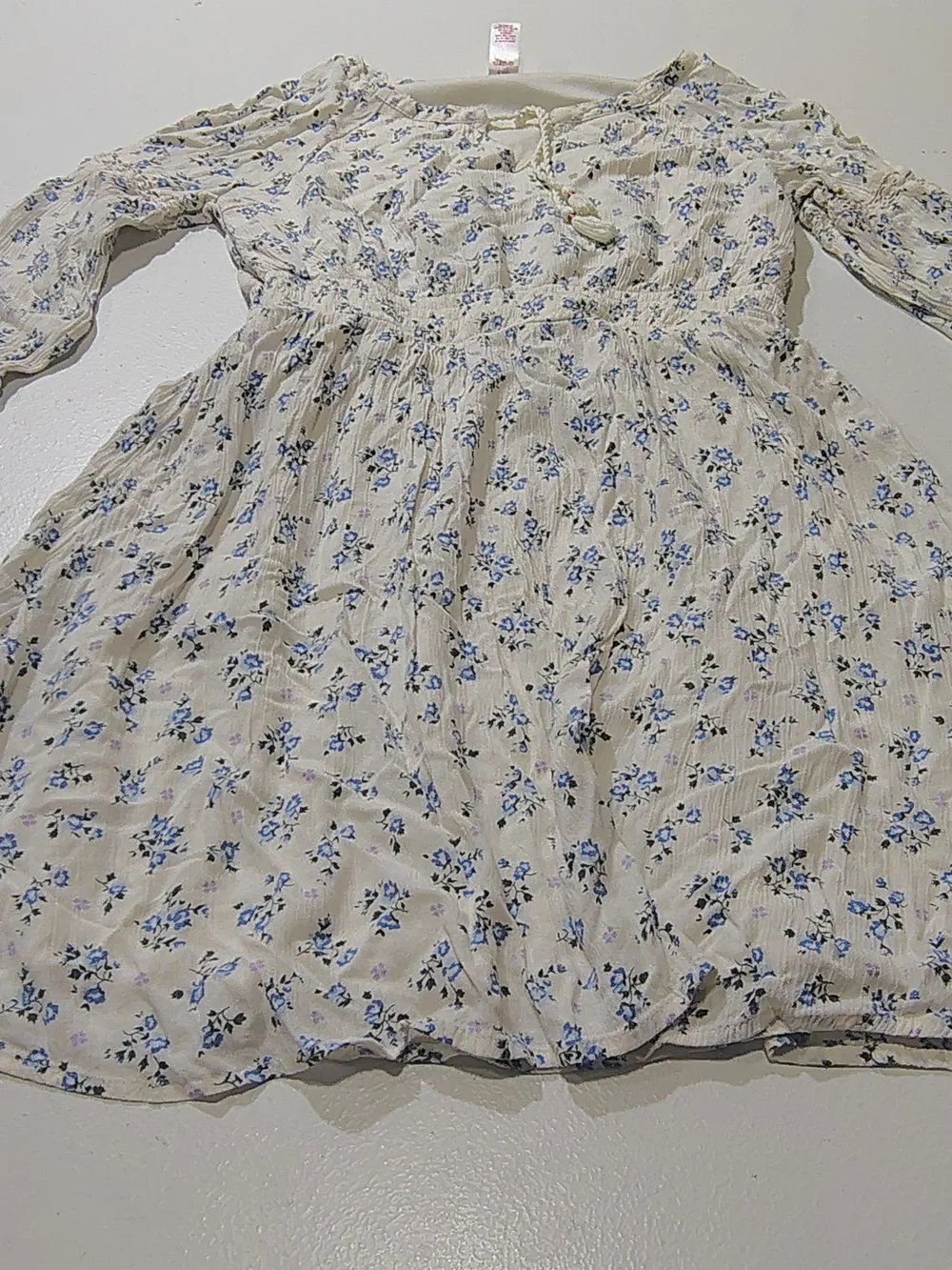 Justice Cream Dress with Blue and Lilac Floral Print 100% Viscose Size 10